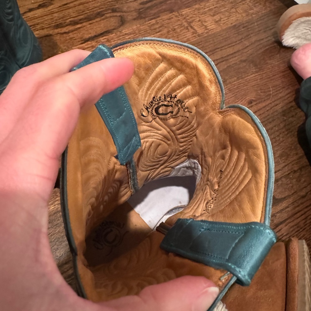 Stylish Teal Green Leather Cowboy Boots - Picture 2 of 7